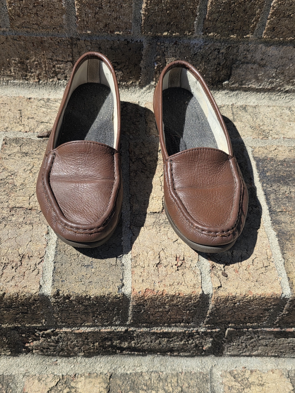 Women's Vintage SAS Brown Leather Slip-On Loafers